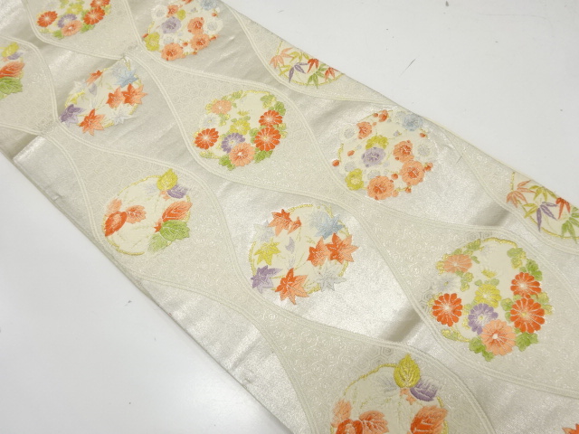 立涌に花丸文様織り出し　袋帯